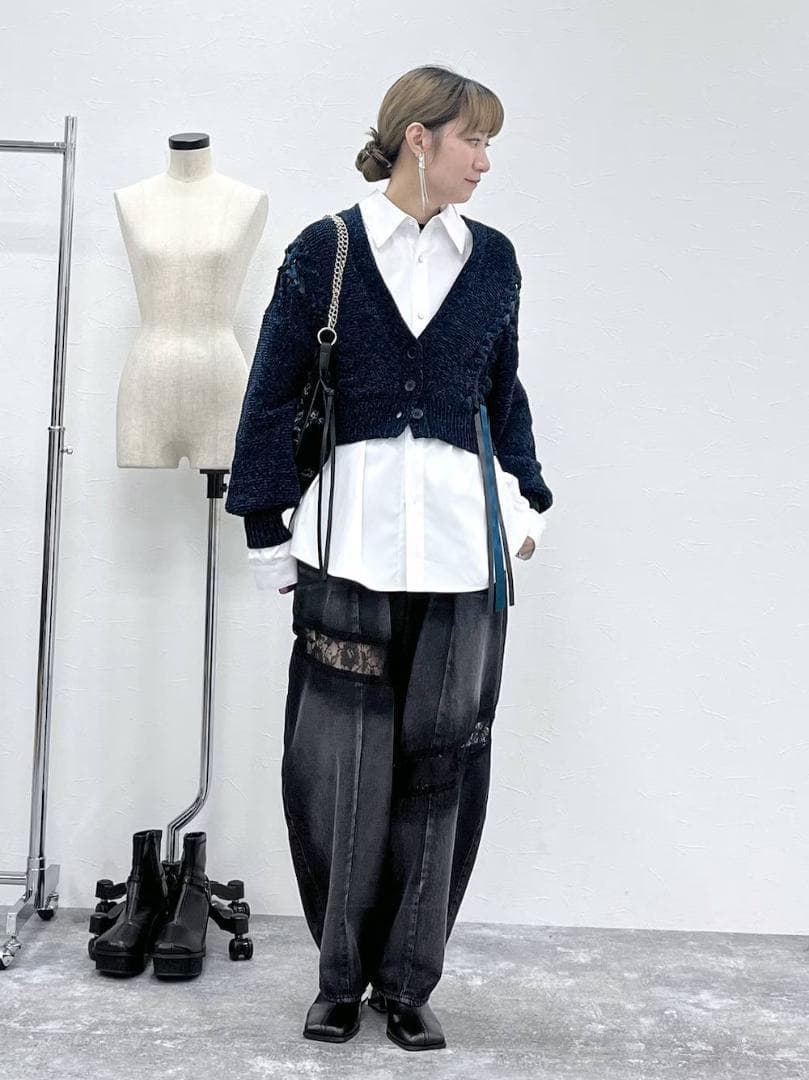 即完売品 新作 新品 HARE モールレースアップカーディガン ブルー