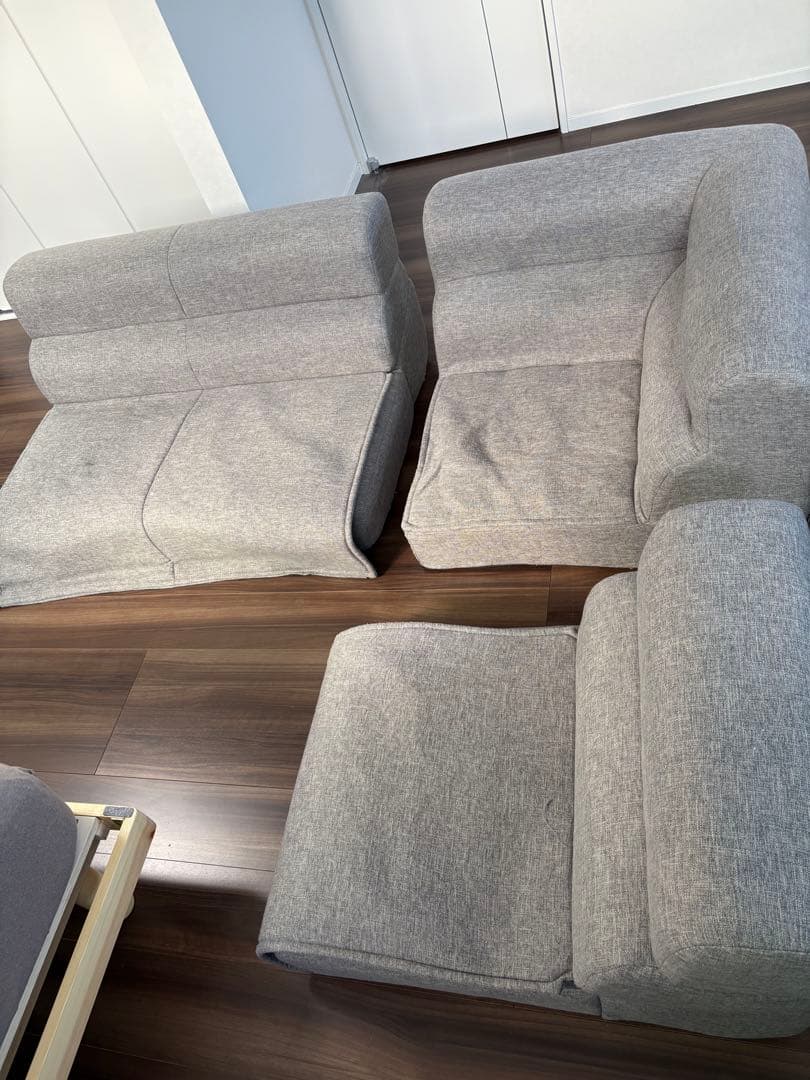 グレー ファブリック L字型ソファ