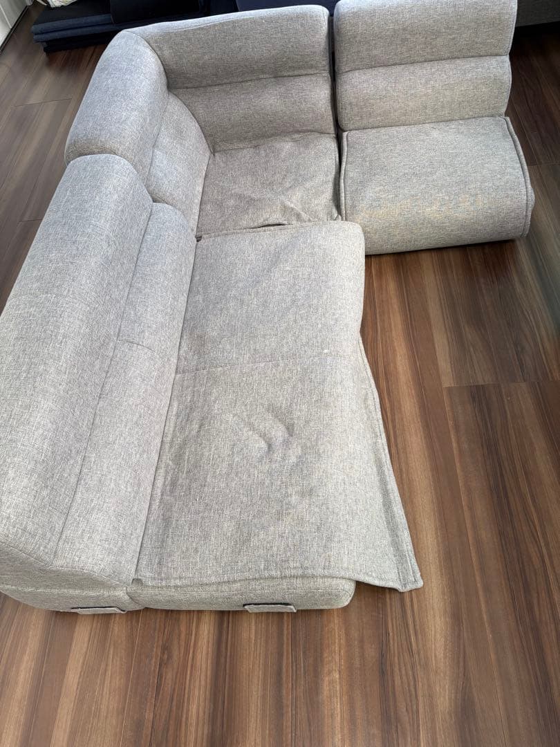 グレー ファブリック L字型ソファ