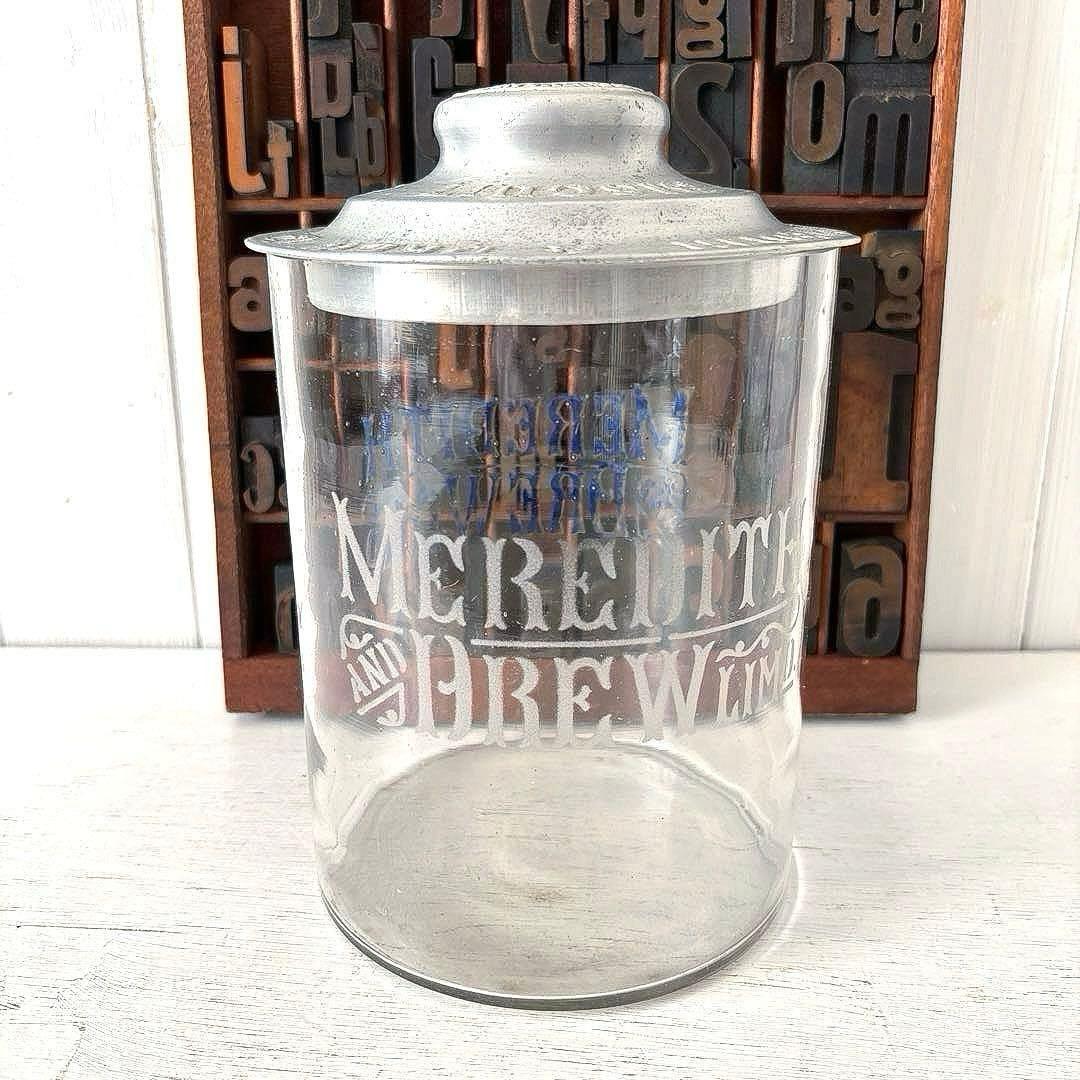イギリスアンティーク MEREDITH&DREWビスケット ガラスジャー 蓋付き