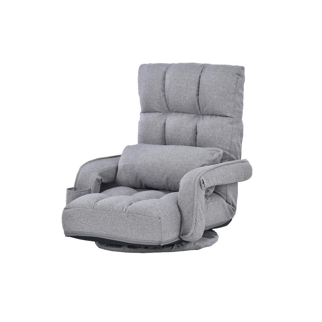 回転式座椅子肘掛けハイバック座いすリクライニング1人掛けソファー【ライトグレ】