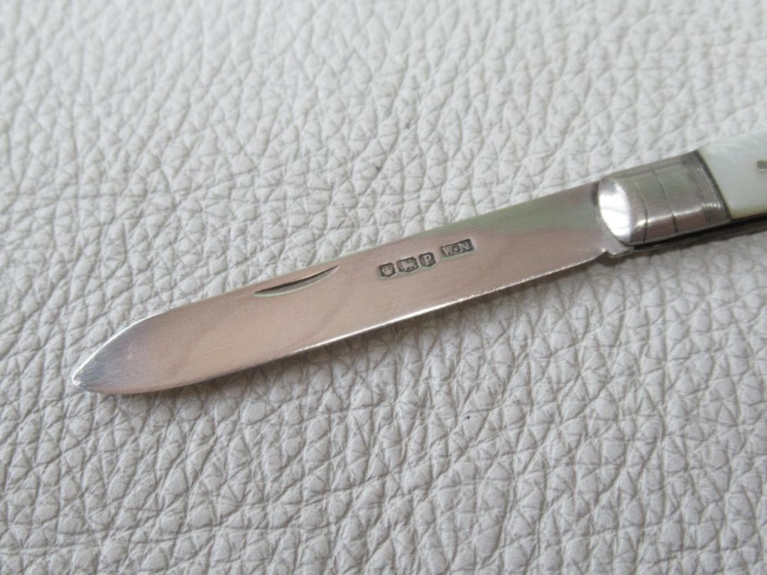 ◆美品1932年英国製！シェフィールド白蝶貝純銀シルバー フルーツナイフ