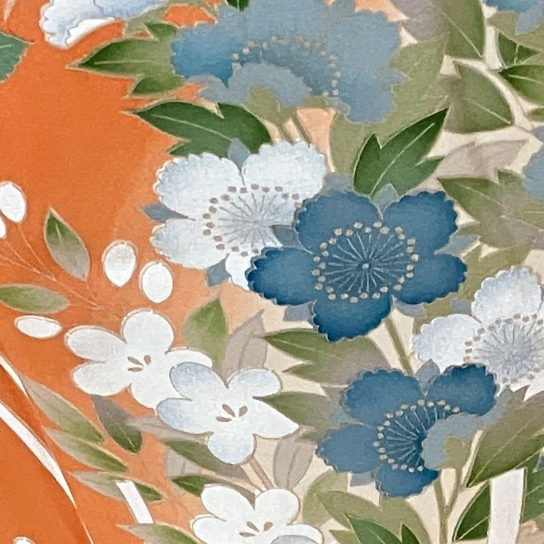 ［4349］訪問着 草花文様 駒刺繍 ぼかし 銀彩 正絹 着物 袷