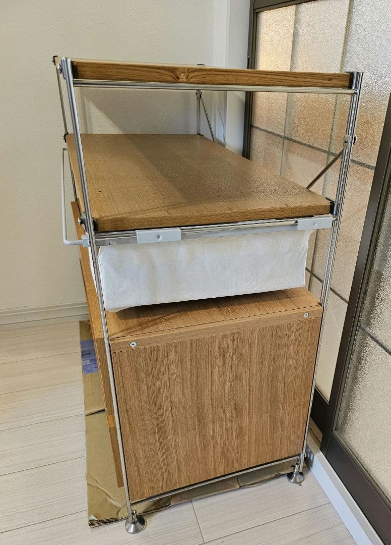 無印良品 MUJI オーク材 ステンレスユニットシェルフ 引出し 帆布バスケット