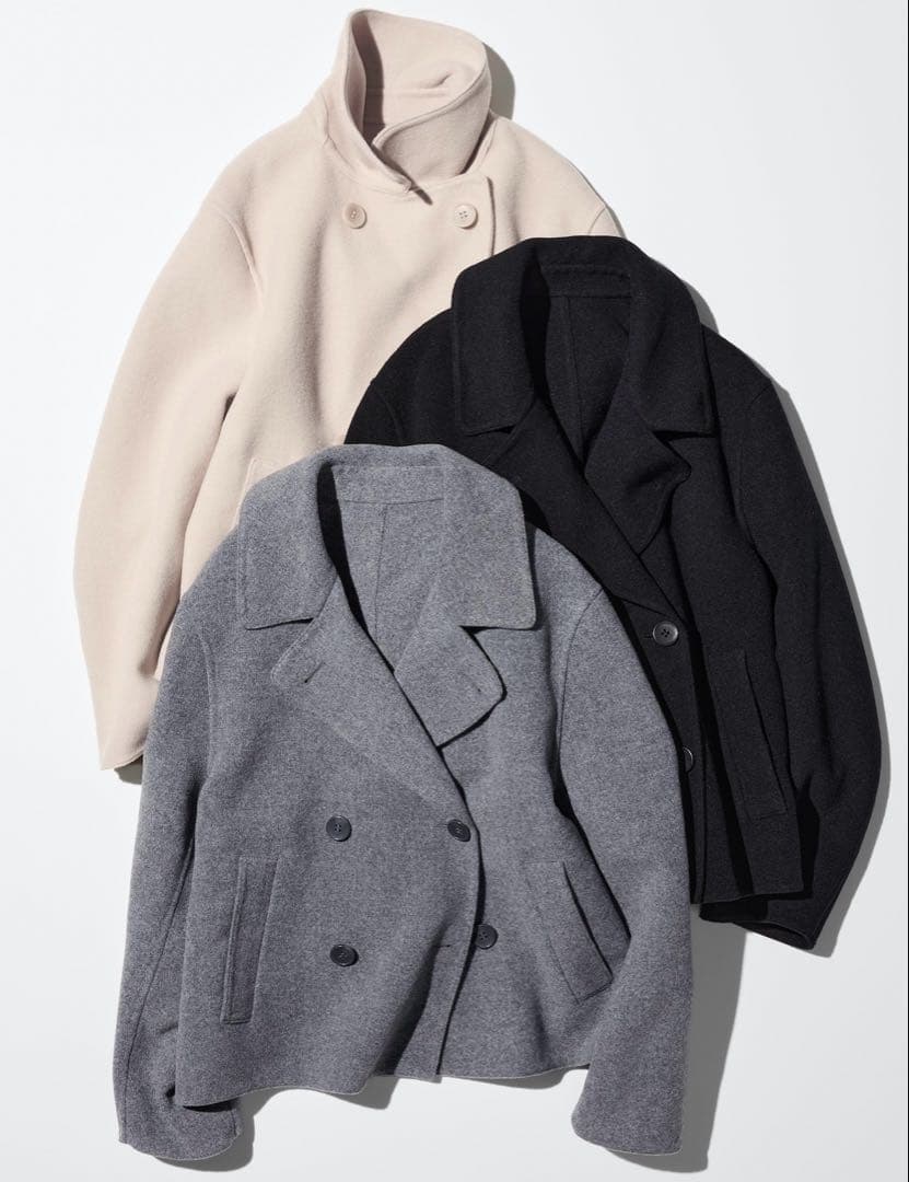 UNIQLO ダブルフェイスショートコートリラックスフィット ネイビー S