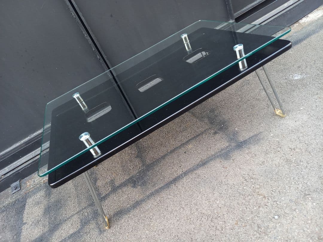 レア　デザイン　1990's　スペースエイジ　ガラス　メタル　ブラック　テーブル