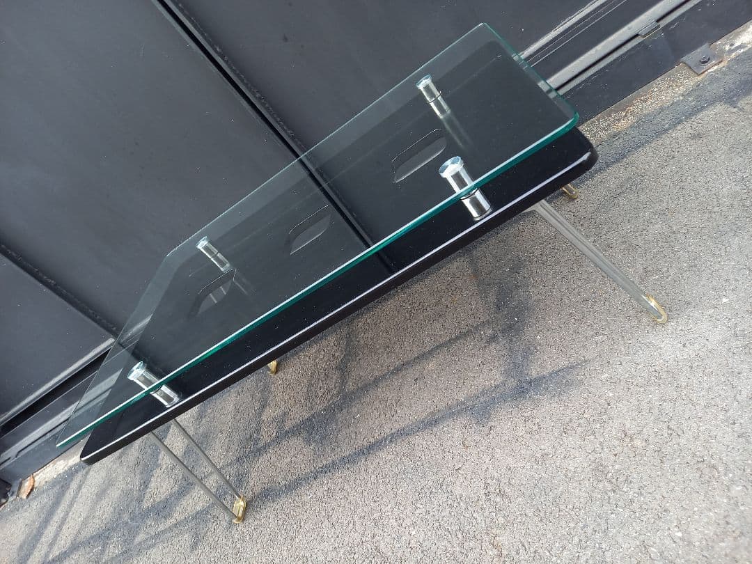 レア　デザイン　1990's　スペースエイジ　ガラス　メタル　ブラック　テーブル