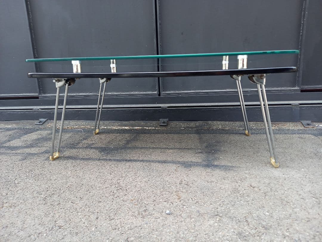 レア　デザイン　1990's　スペースエイジ　ガラス　メタル　ブラック　テーブル
