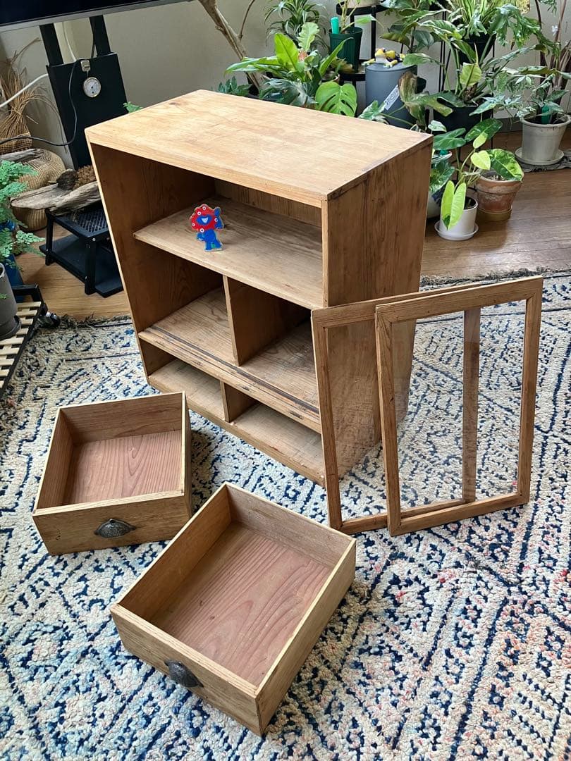 古道具　ガラス戸棚　昭和初期　ヴィンテージ家具