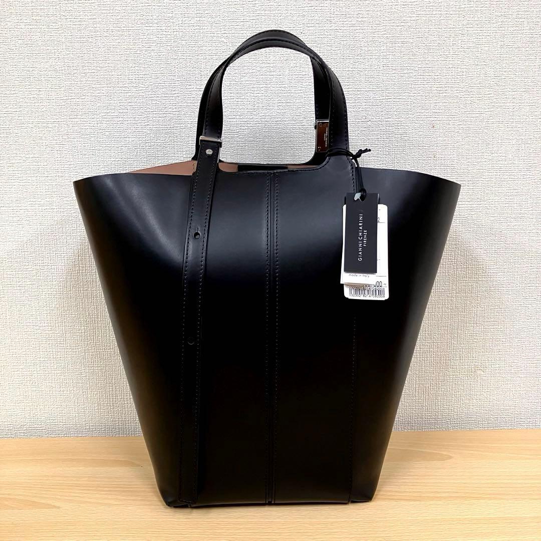 新品タグ付ジャンニキアリーニ◆本革トートバッグ大きめ希少サイズ黒6万イタリア製