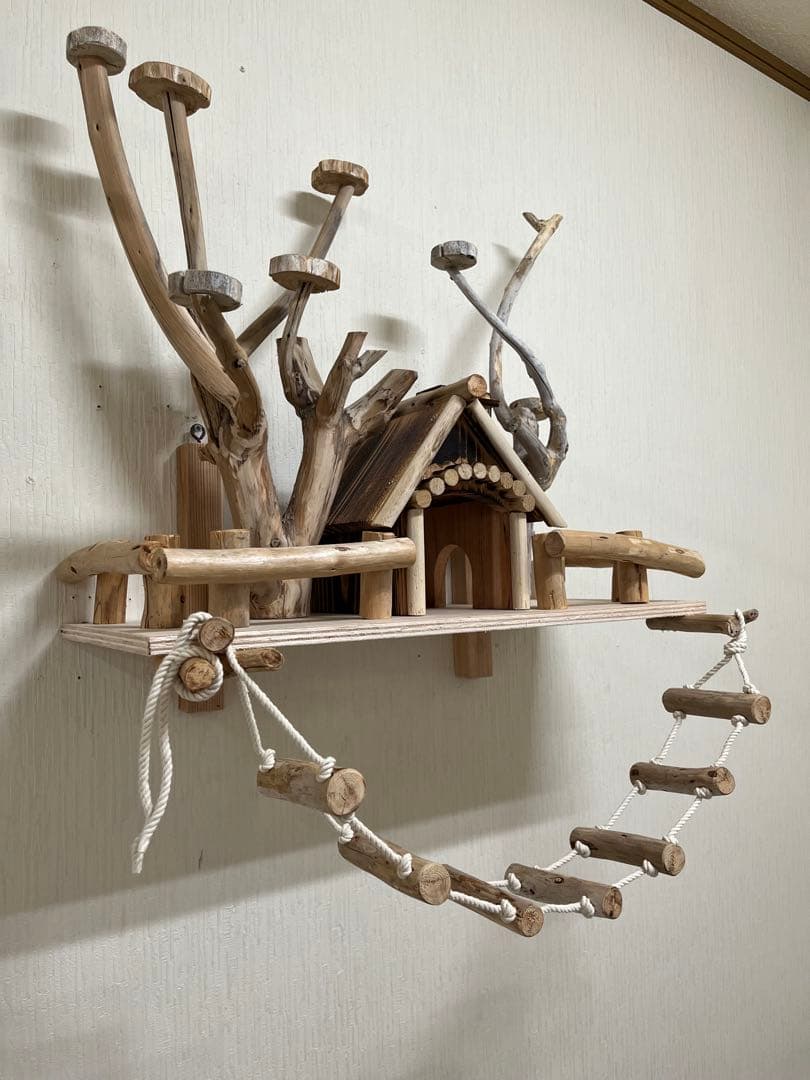 渡邊鳥インコ止まり木 流木バードアスレチック 壁掛けタイプバードジム壁付け