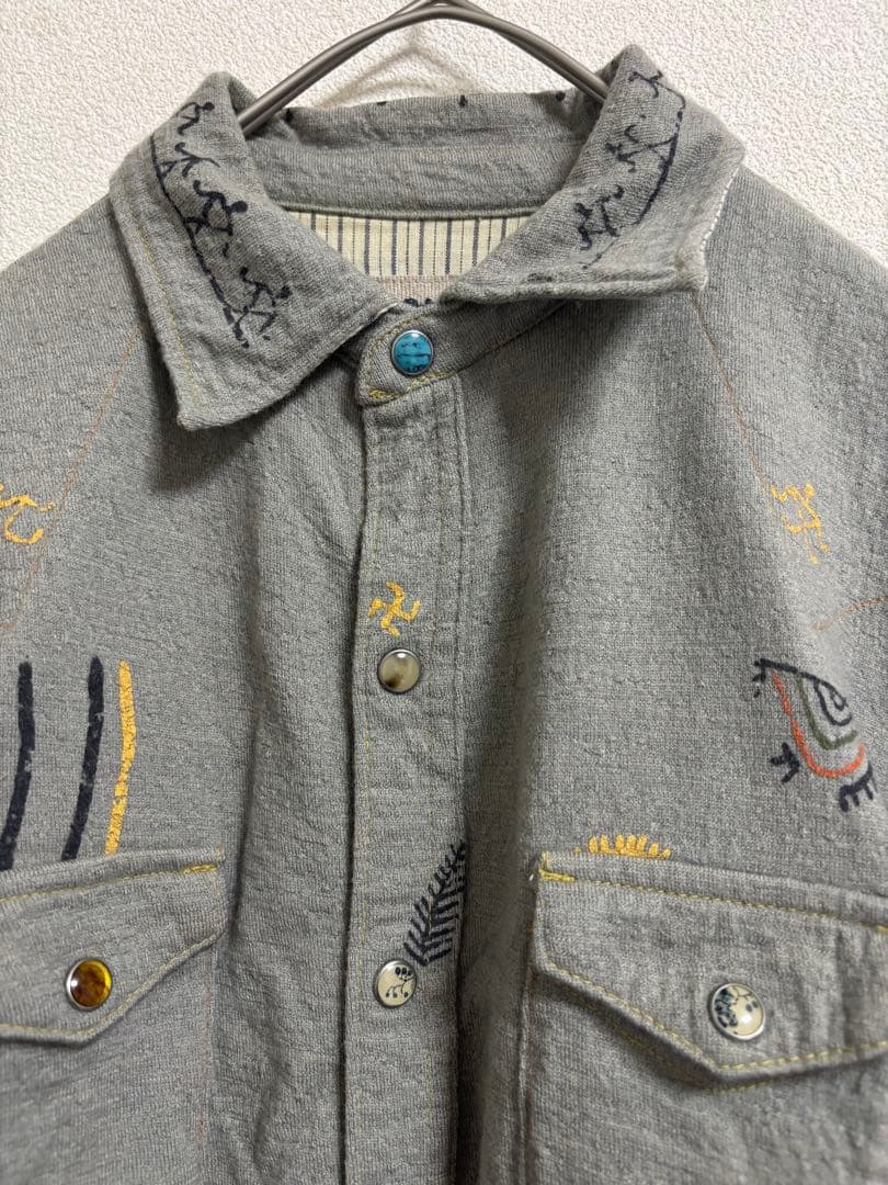 【レア品】 KAPITAL キャピタル 刺繍入りグレー長袖シャツ