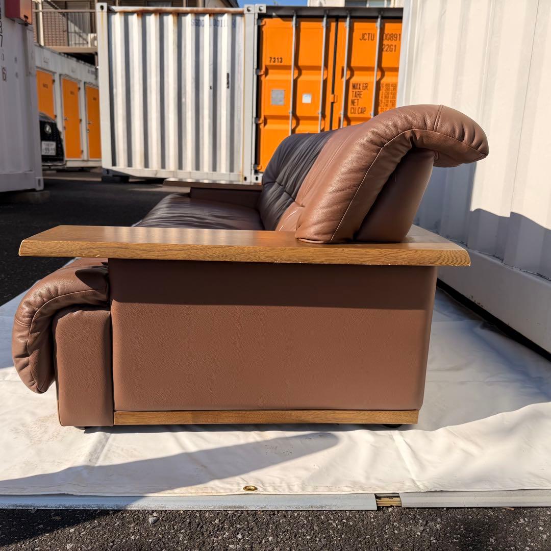 カリモク オールド　レザー 3Pソファ 本革 ブラウン系　 レトロ