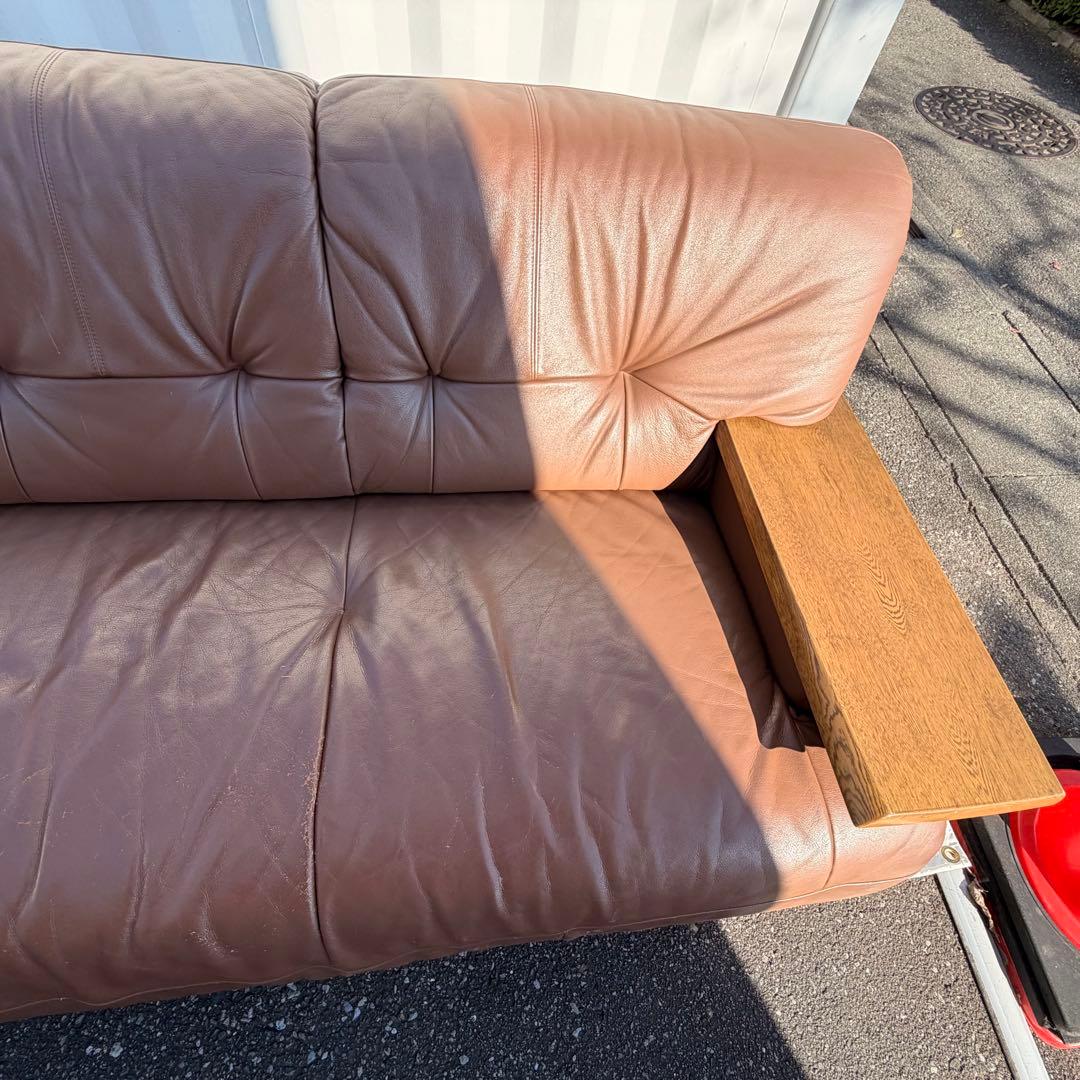 カリモク オールド　レザー 3Pソファ 本革 ブラウン系　 レトロ
