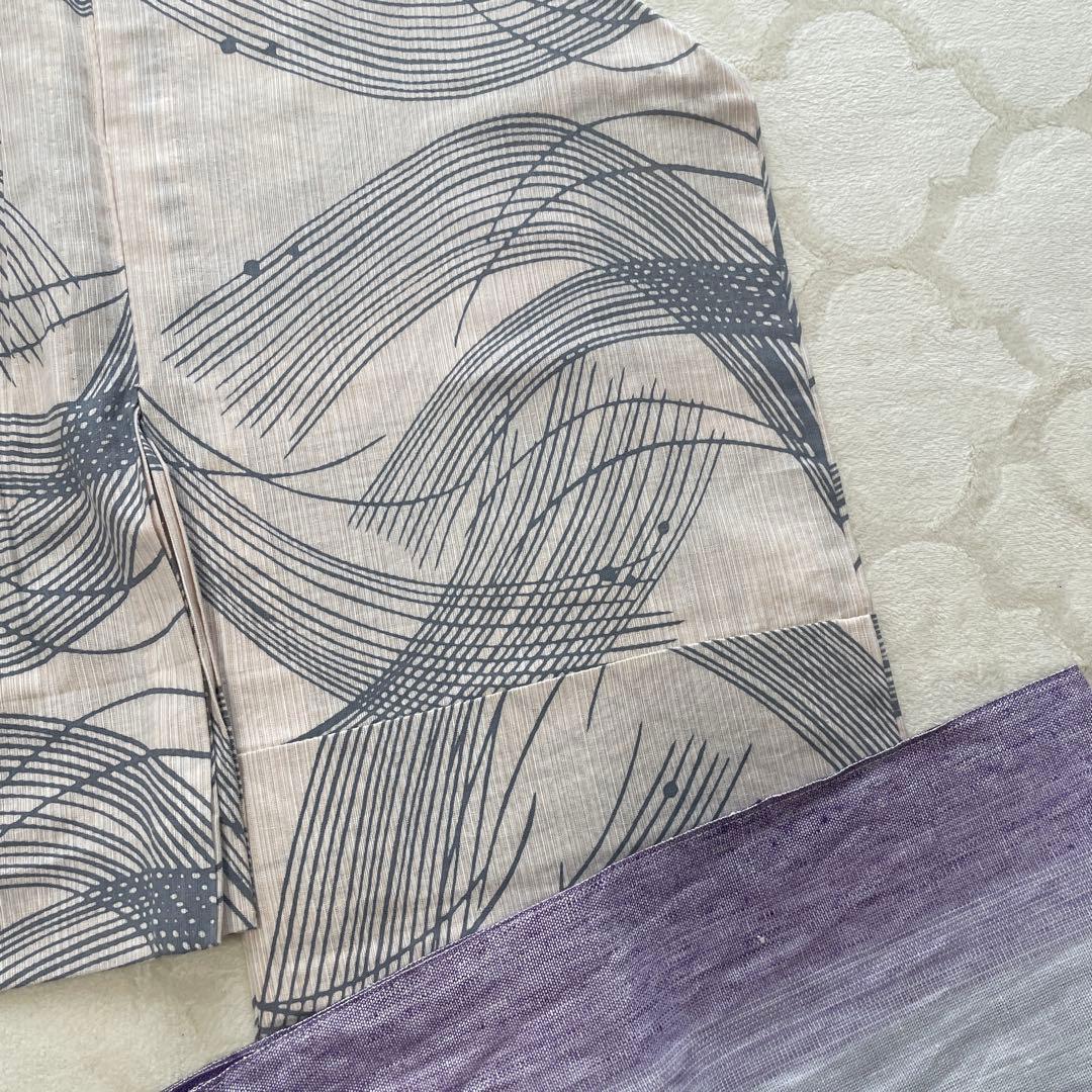 波模様浴衣・グラデーション紫帯セット