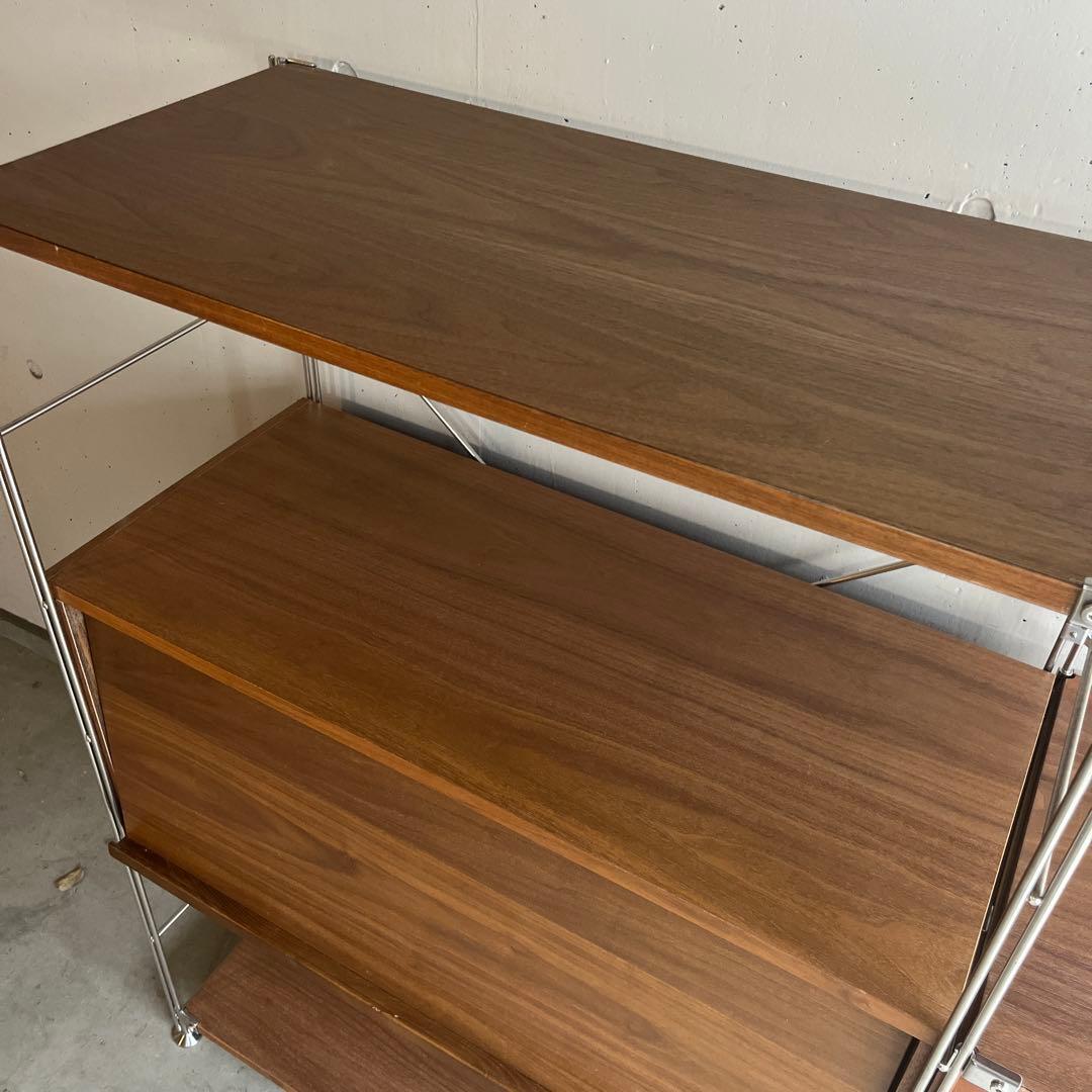 美品★無印 ステンレスユニットシェルフ　ウォールナット材棚・フラップ扉連結セット