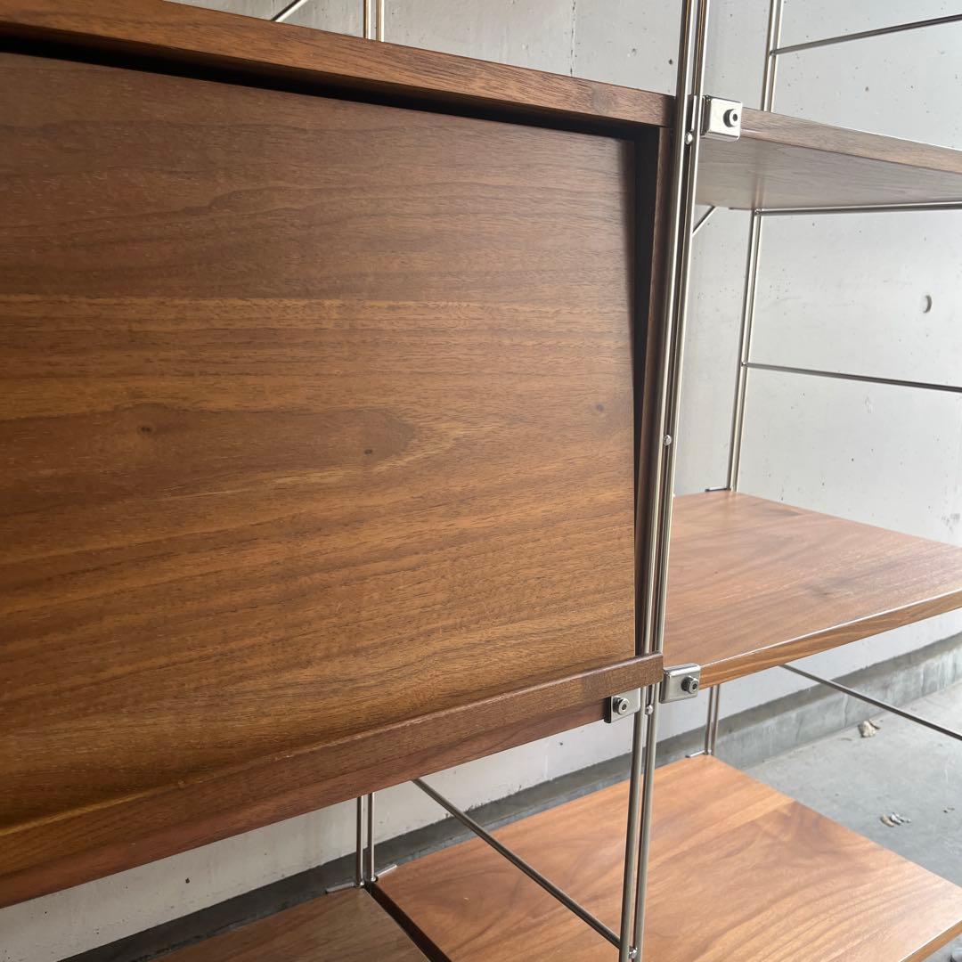 美品★無印 ステンレスユニットシェルフ　ウォールナット材棚・フラップ扉連結セット