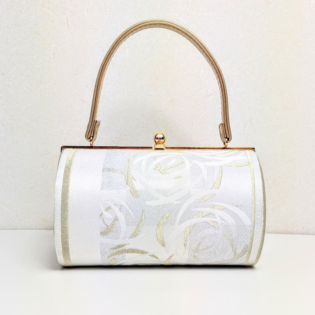 和装 草履バッグセット 帯地 白×金 3枚芯 フリーサイズ k19-14