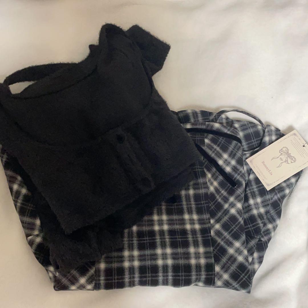 【新品未使用】BunnyLis nogenki ファーボレロ×チェックミニワンピ