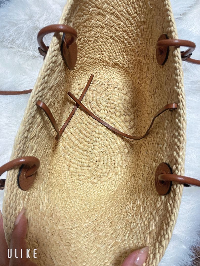 ストロートートバッグ レザー ハンドル かごバッグ