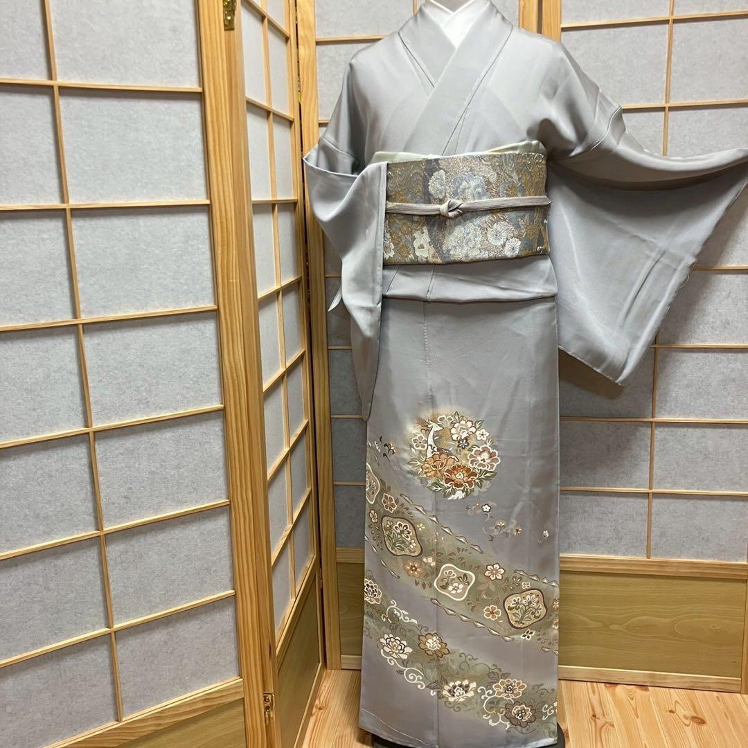 ［4418］色留袖 美品 未使用 駒刺繍 一つ紋 五瓜に唐花 正絹 着物 袷