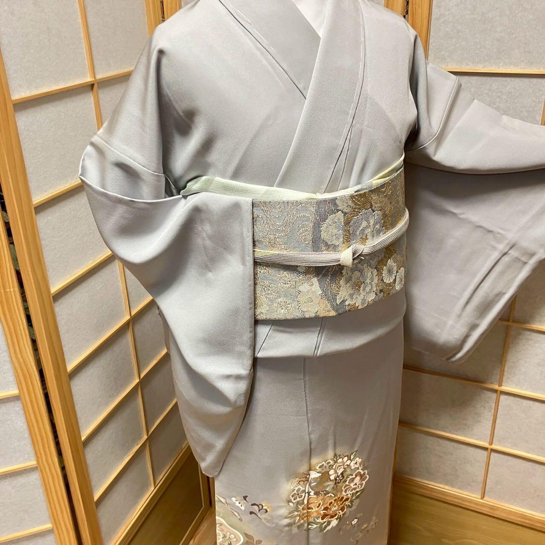 ［4418］色留袖 美品 未使用 駒刺繍 一つ紋 五瓜に唐花 正絹 着物 袷