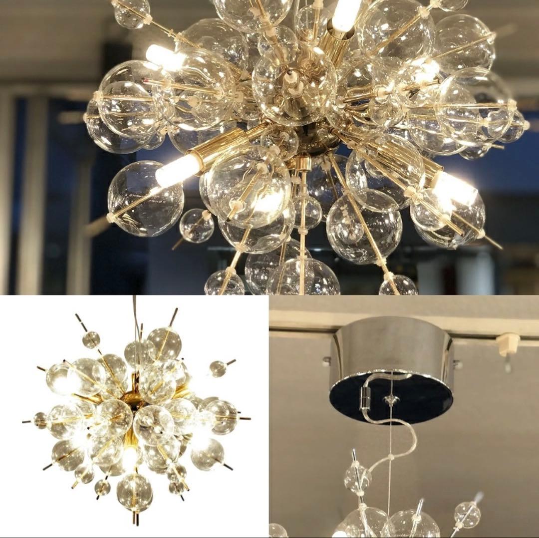 6灯シャンデリア　バブルライト　ペンダントライト　おしゃれ　ゴールド　ミニ