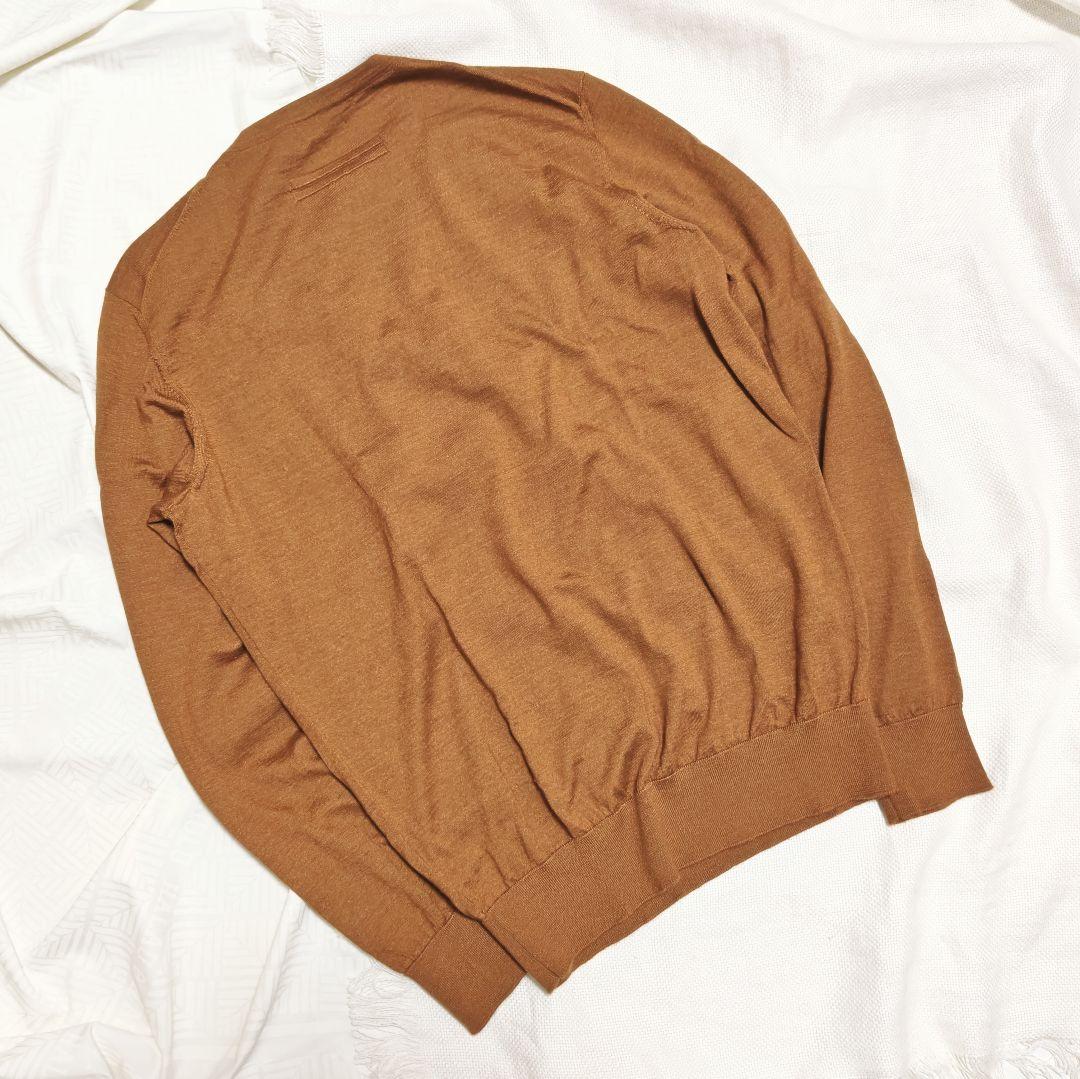 ゼニアZEGNAカシミアシルクCASHSETAハイゲージクルーネックニット46茶