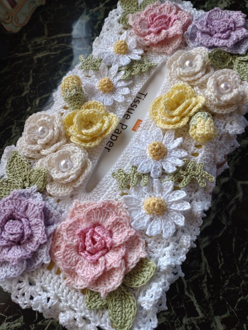 みかん様ティッシュボックスカバーかぎ針インテリア生活道具レース編みドイリー