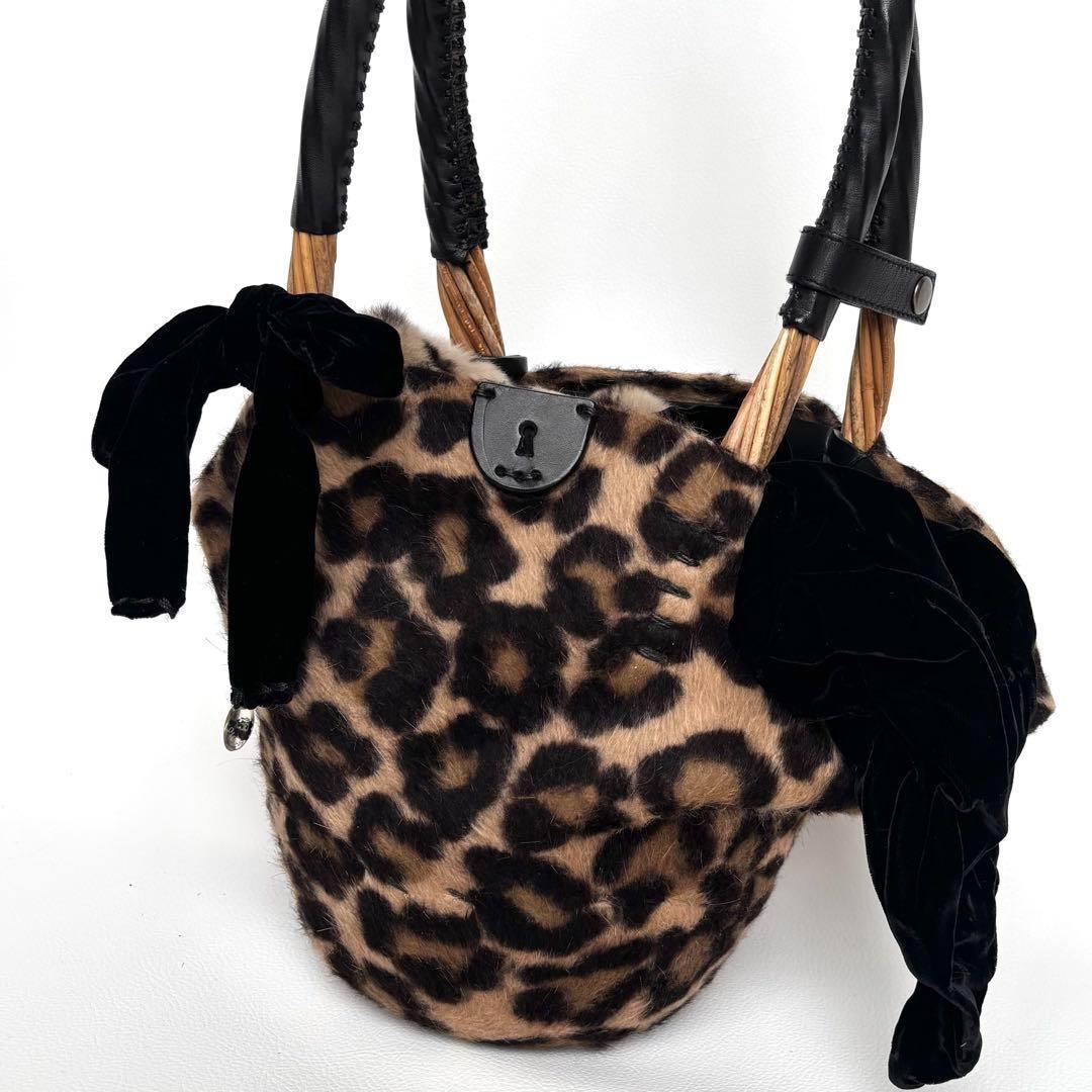 美品✨ebagos エバゴス　かごバッグ　夜na夜na レオパード