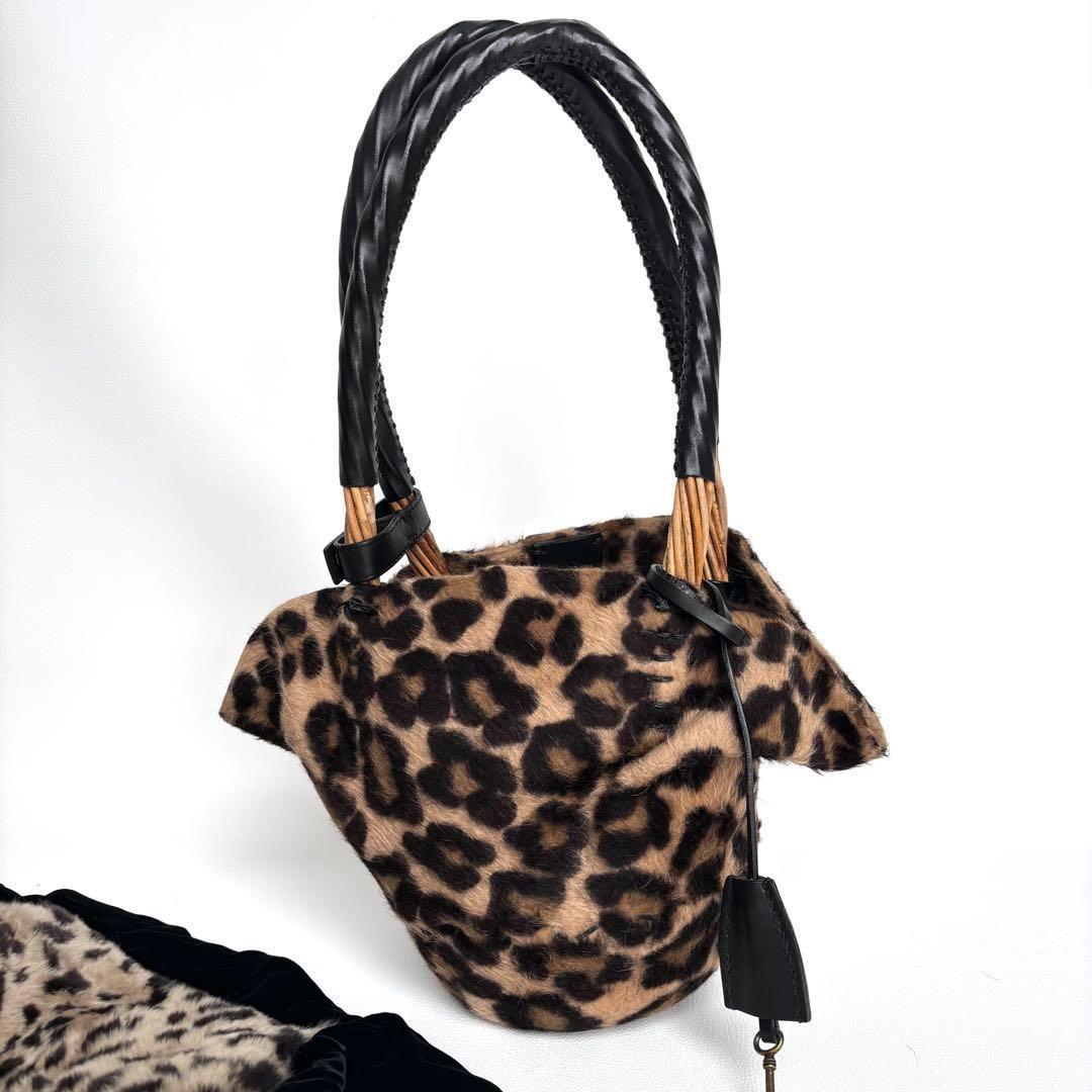 美品✨ebagos エバゴス　かごバッグ　夜na夜na レオパード