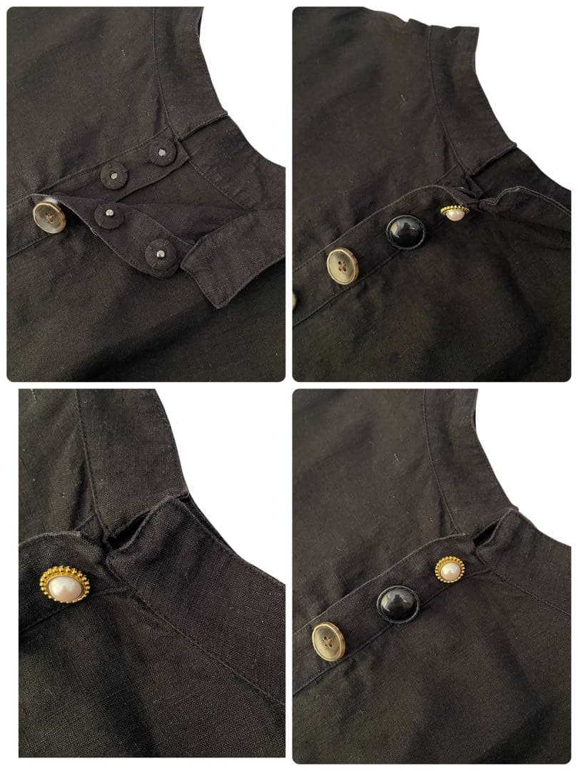 BEARDSLEYビアズリー　後ろボタン袖パフリネンブラウス　ブラック