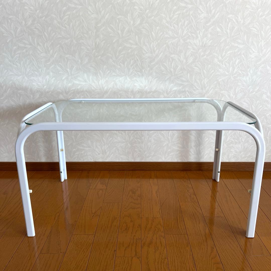 80s 90s モダン ガラステーブル ミッドセンチュリー アイアン 白ホワイト