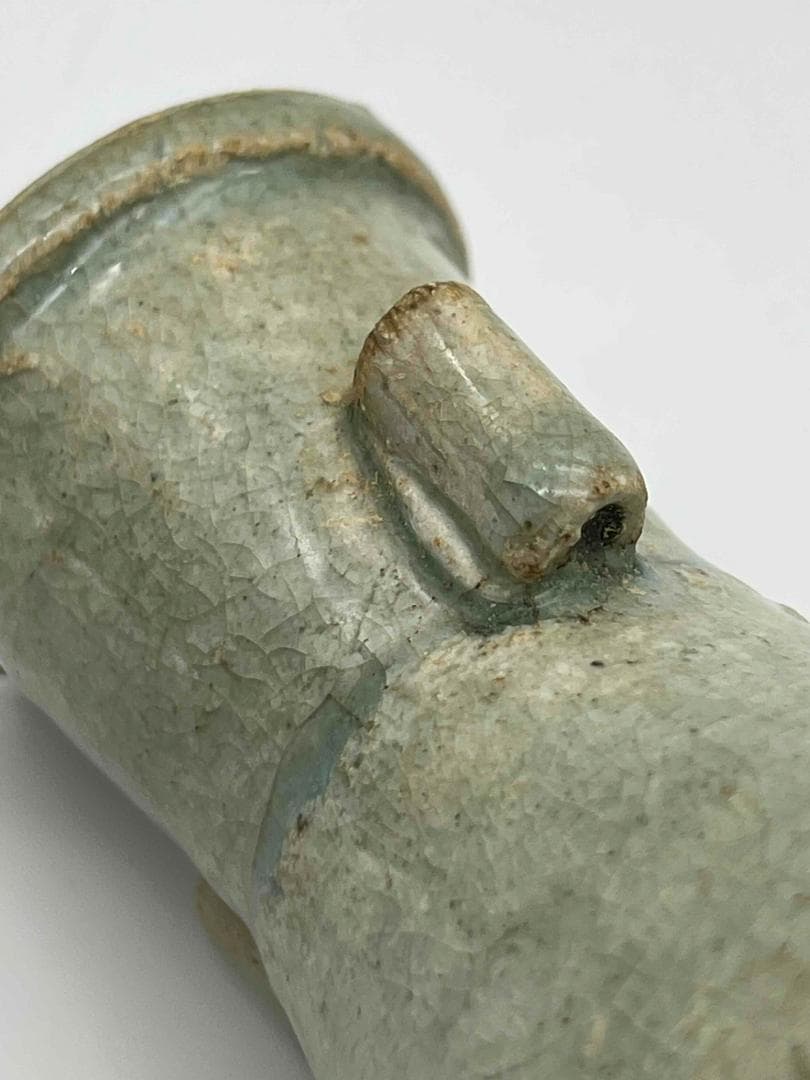 北宋時代　青白磁貫耳瓶　景徳鎮　影青　花入　花瓶　茶道具(E-96)