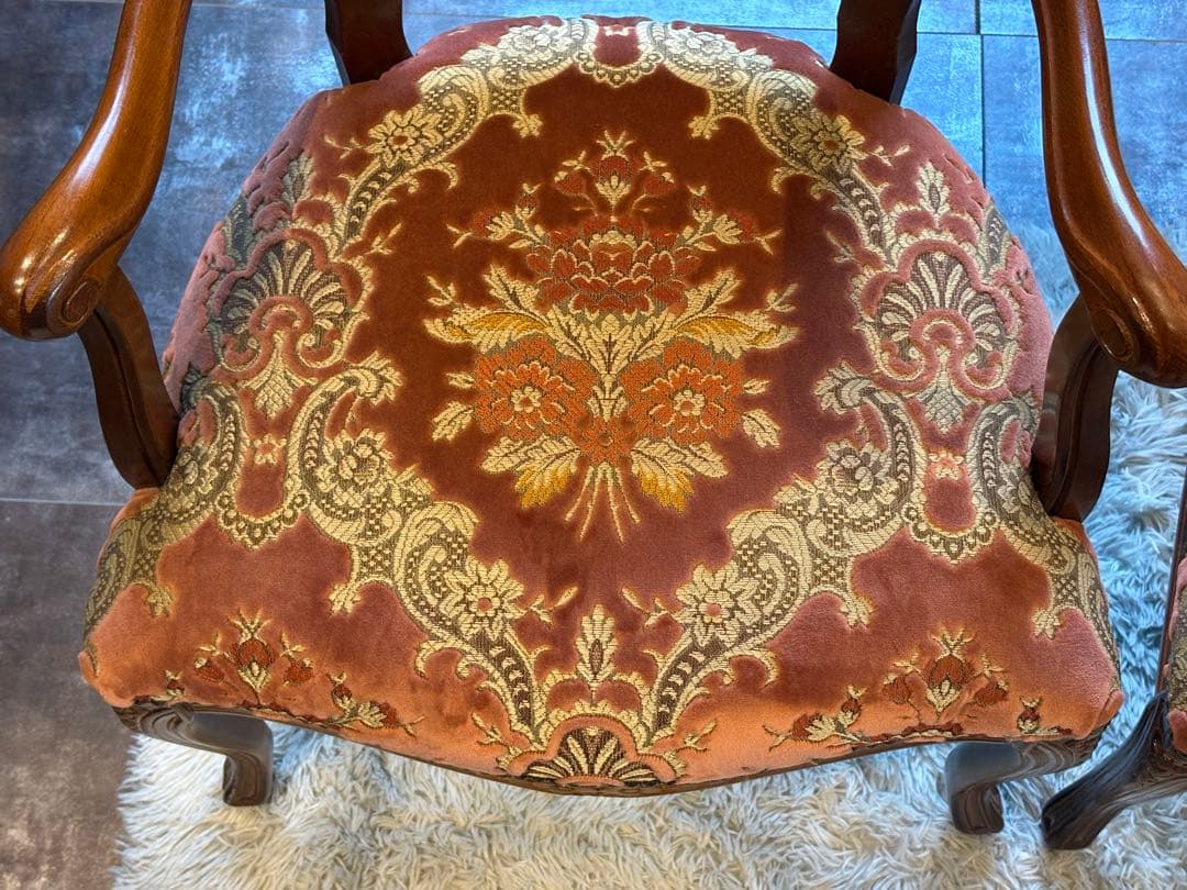 ヴィンテージ　ロココ　アームチェア　猫脚　クラシック　クラシカル　金華山織　IY