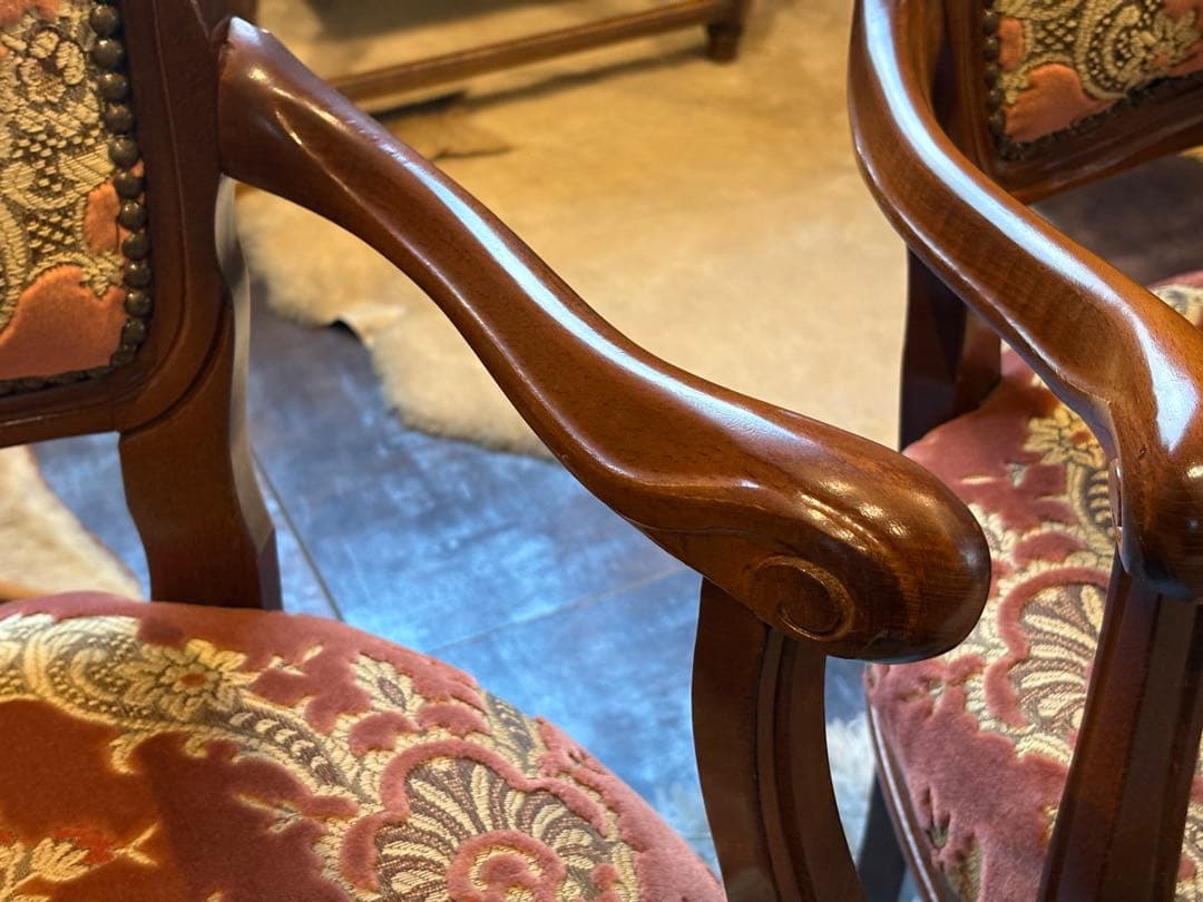 ヴィンテージ　ロココ　アームチェア　猫脚　クラシック　クラシカル　金華山織　IY