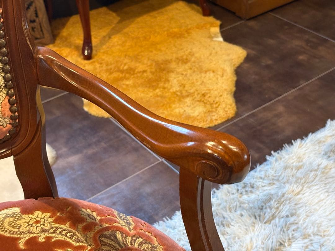 ヴィンテージ　ロココ　アームチェア　猫脚　クラシック　クラシカル　金華山織　IY