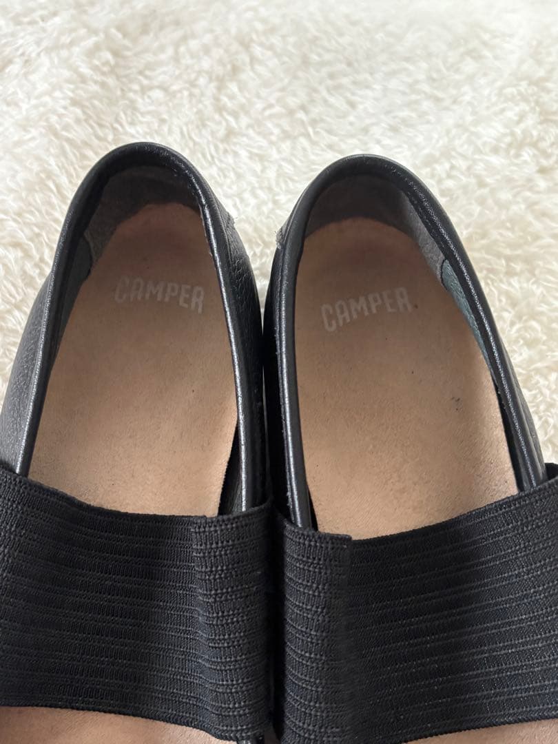 専用　カンペール ライトニナ フラットシューズ レザー ゴムストラップ 黒37