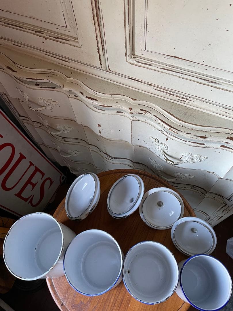 リー様専門　アンティーク　ホーロー　キャニスター　4個　ホワイト　美しい文字　白