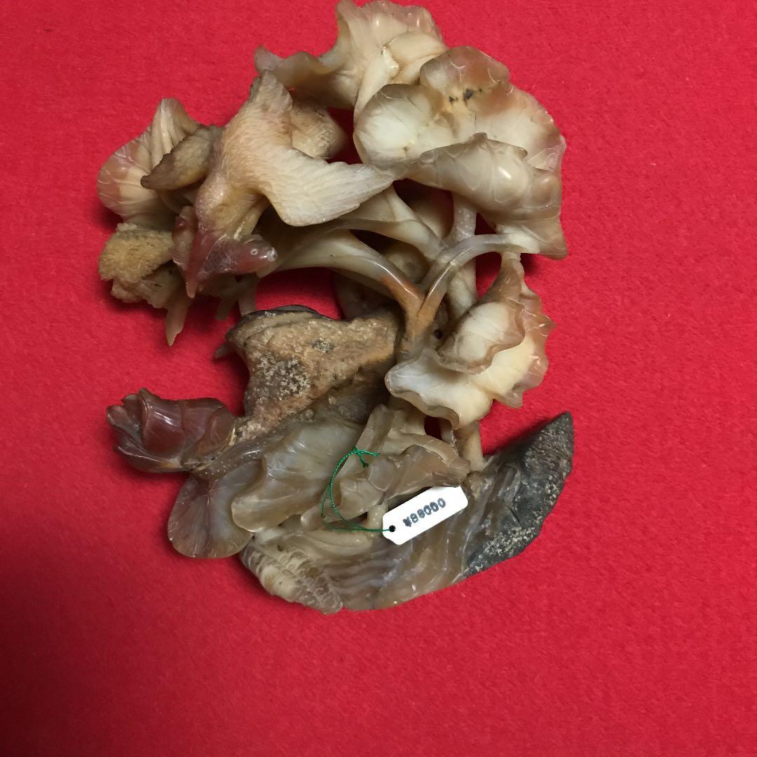 寿山石　石彫刻　花鳥、ハスの花　美術彫刻芸術品