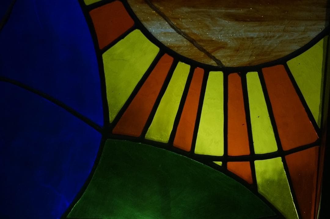 大型　ヴィンテージ　ステンドグラス　アンティークパネル 84.5×81