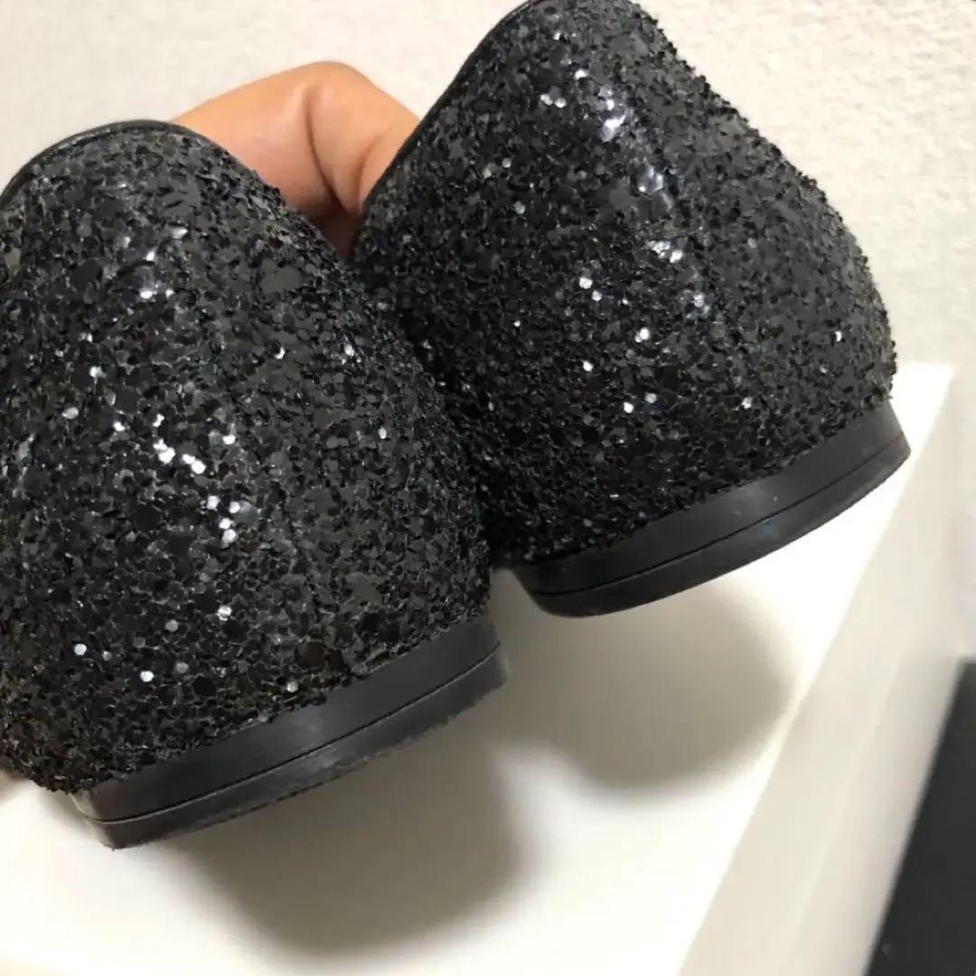 【美品】miu miu 本革クリスタルビジュー グリッターフラットパンプス