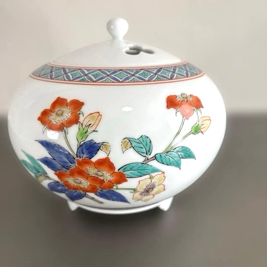 【人間国宝】 14代酒井田柿右衛門 濁手 苺花文 香炉 茶道具 本人作 美品