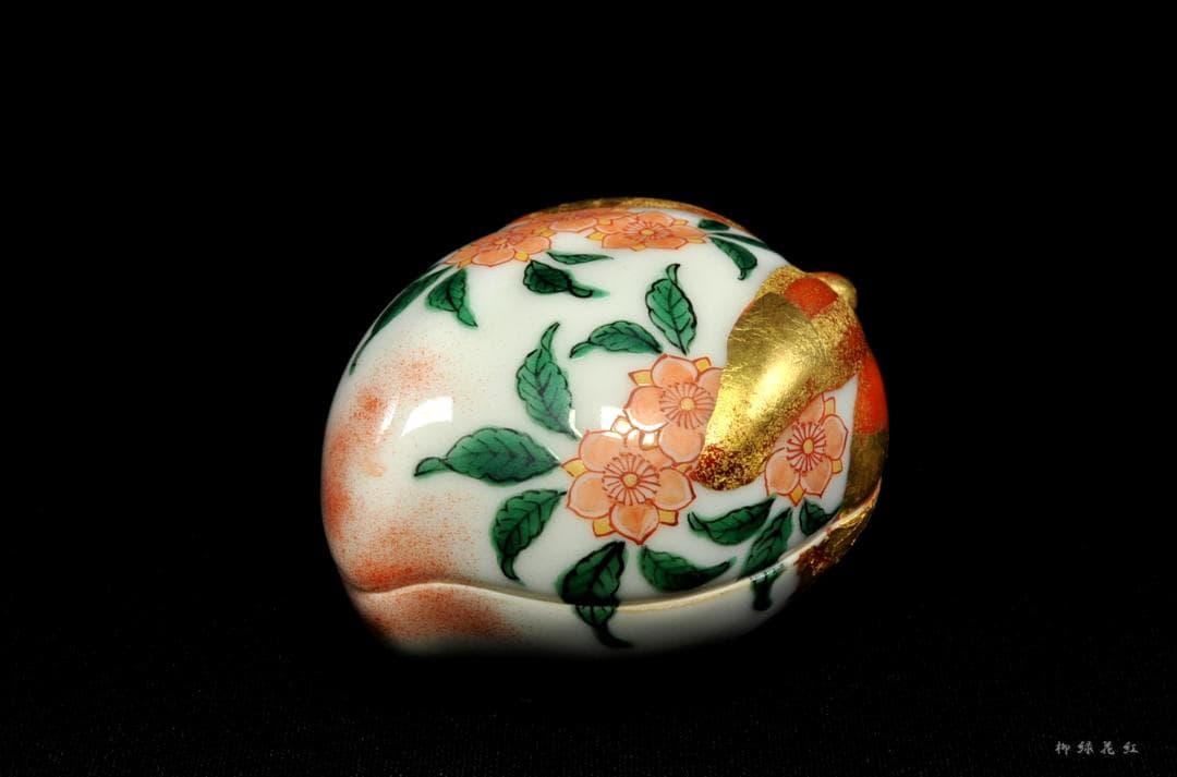 五代 三浦竹泉 色絵 桃 香合 共箱 茶道具