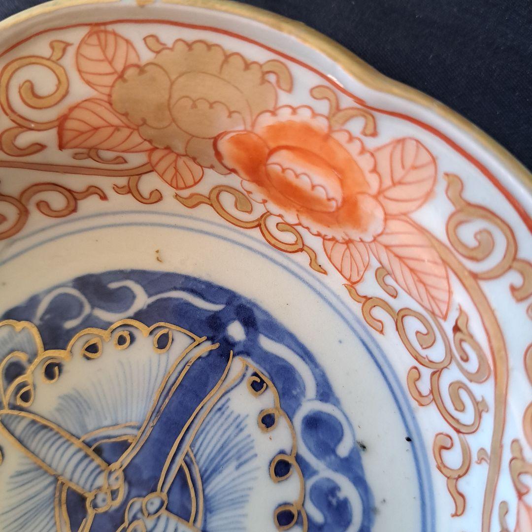 金彩の「花唐草」と向き合ってる「蝶」！古伊万里 皿 4客セット 骨董アンティーク