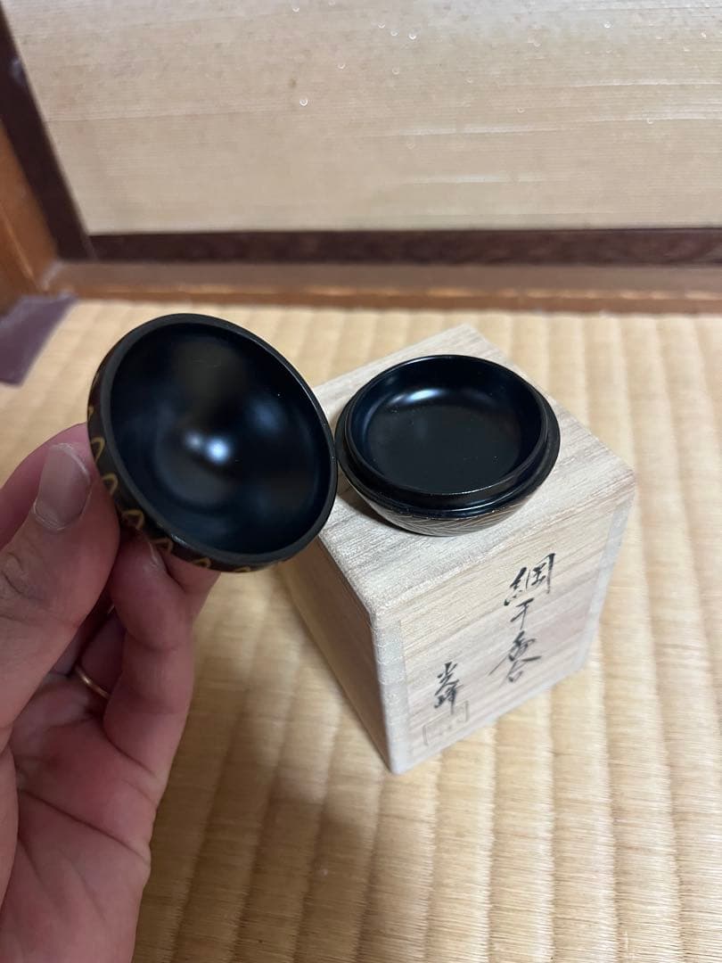 黒漆金蒔絵 香合 茶道具 Kogo Lacquer