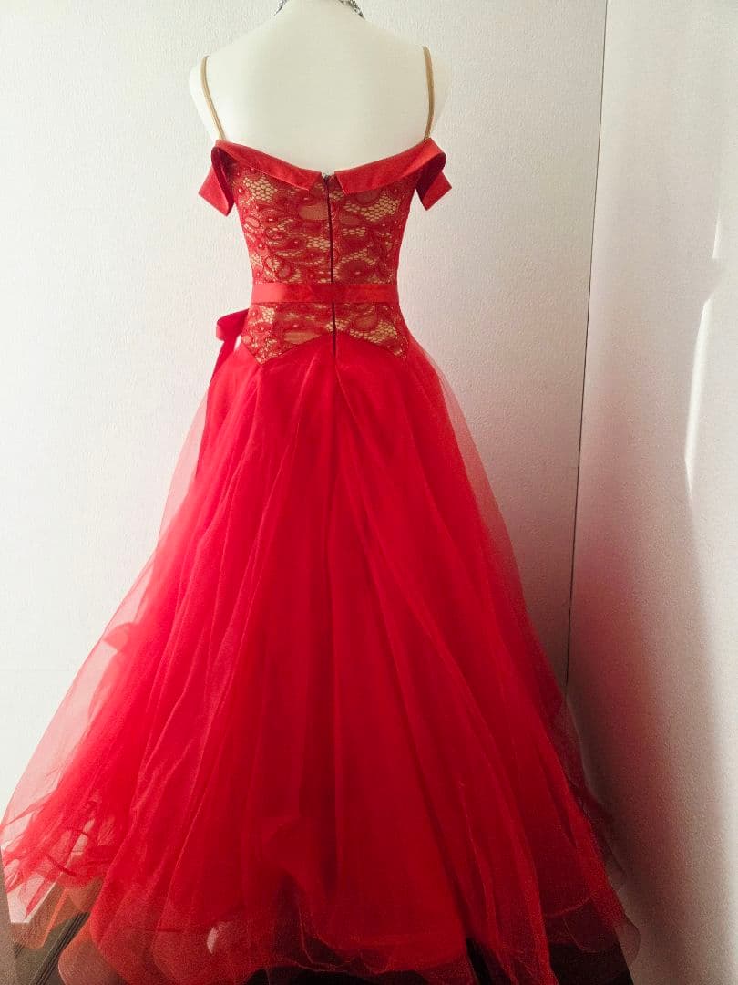 シンプル レッドレース×チュール スタンダードドレス トライアル 社交ダンス