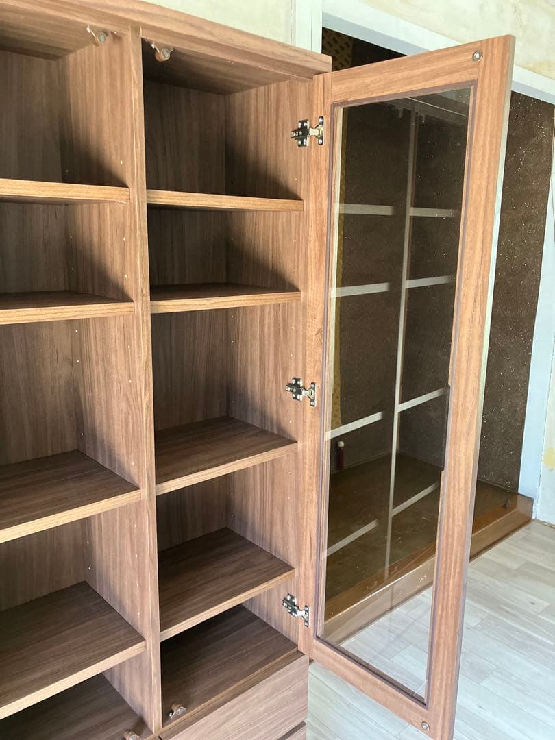 引き取り可 美品 ニトリ NITORI 扉・引出し付き書棚 ガラス扉 ブラウン