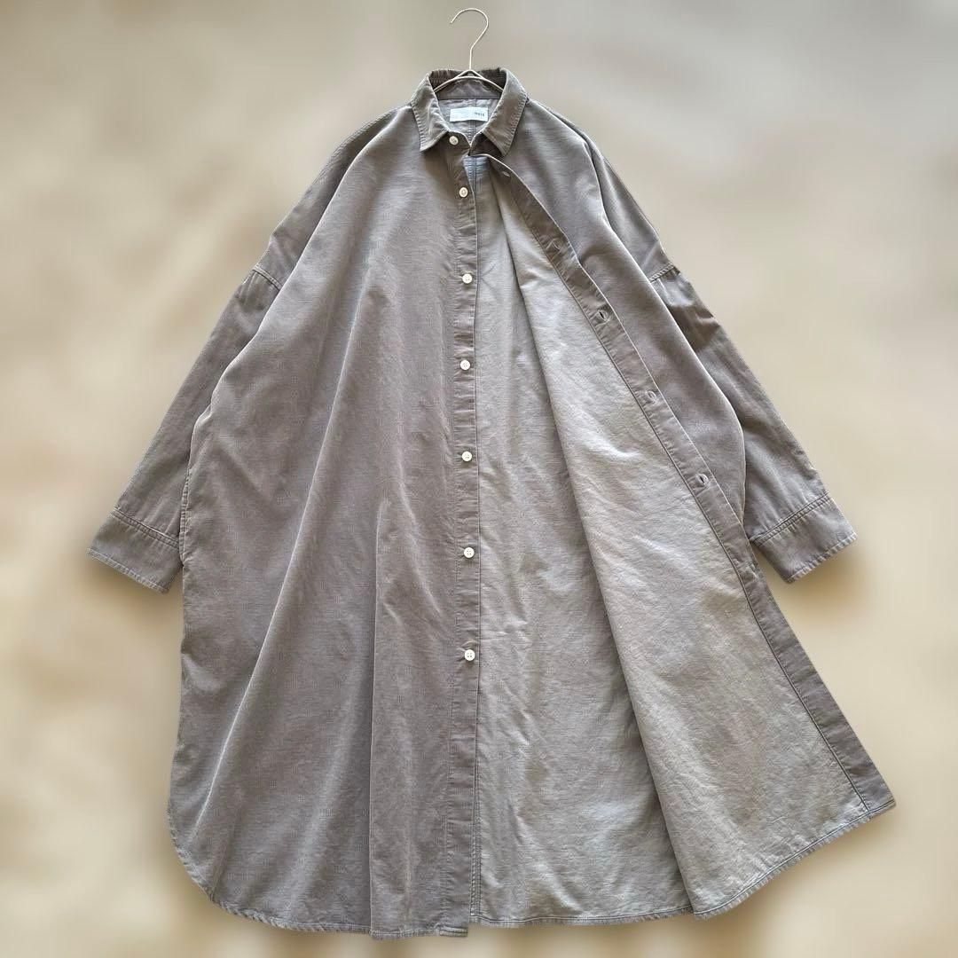 HUIS ハウス 遠州織物 みじんコール ロング シャツ グレー ゆったり