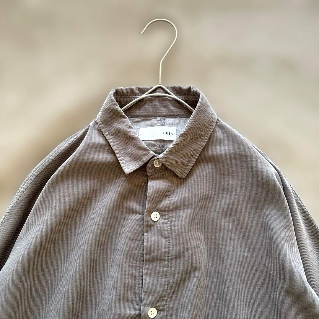 HUIS ハウス 遠州織物 みじんコール ロング シャツ グレー ゆったり